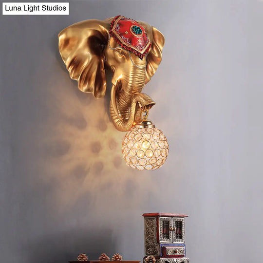 Crystal Wall Mounted Lamp With Elephant Head Decor And Rural White/Gold Insert Perfect For Lighting