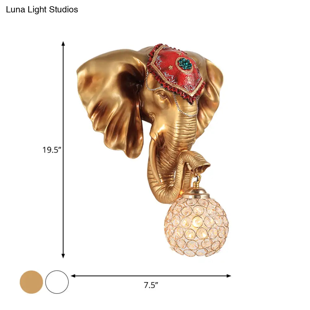 Crystal Wall Mounted Lamp With Elephant Head Decor And Rural White/Gold Insert Perfect For Lighting