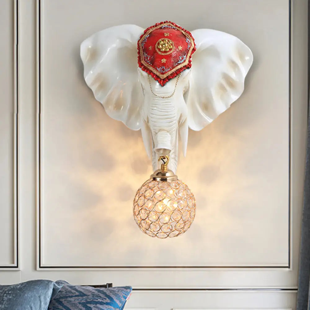 Crystal Wall Mounted Lamp With Elephant Head Decor And Rural White/Gold Insert Perfect For Lighting