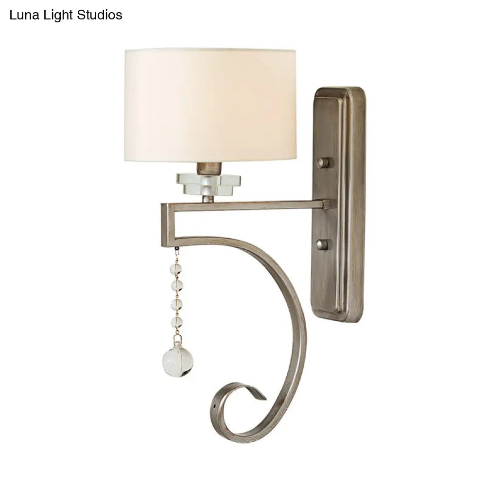 Crystal Wall Sconce Bedroom Lighting Fixture With Fabric Shade In Nickel Finish