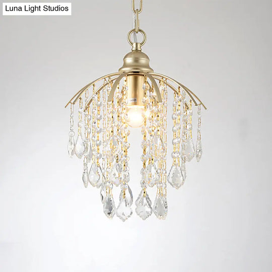 Crystal Waterfall Suspension Pendant Light - Traditional Gold For Living Room Ceiling