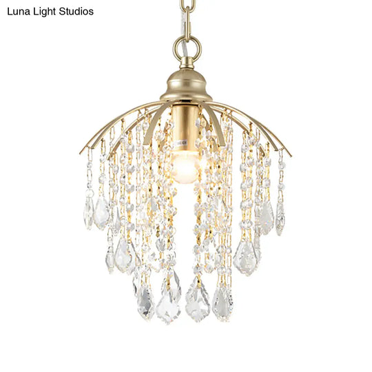 Crystal Waterfall Suspension Pendant Light - Traditional Gold For Living Room Ceiling