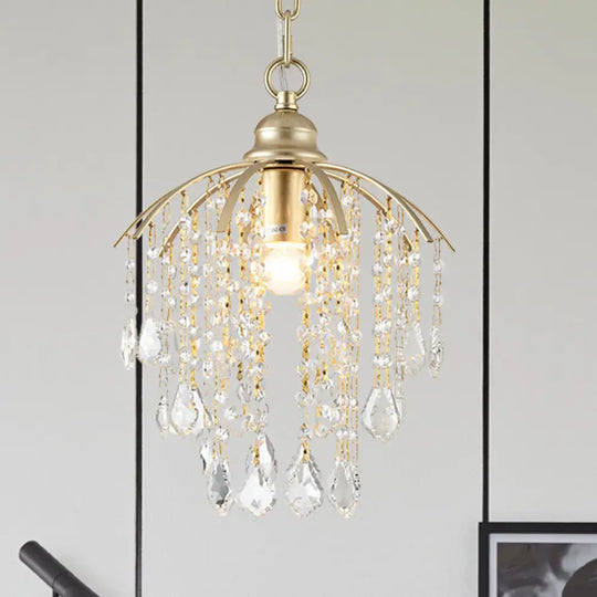 Crystal Waterfall Suspension Pendant Light - Traditional Gold For Living Room Ceiling