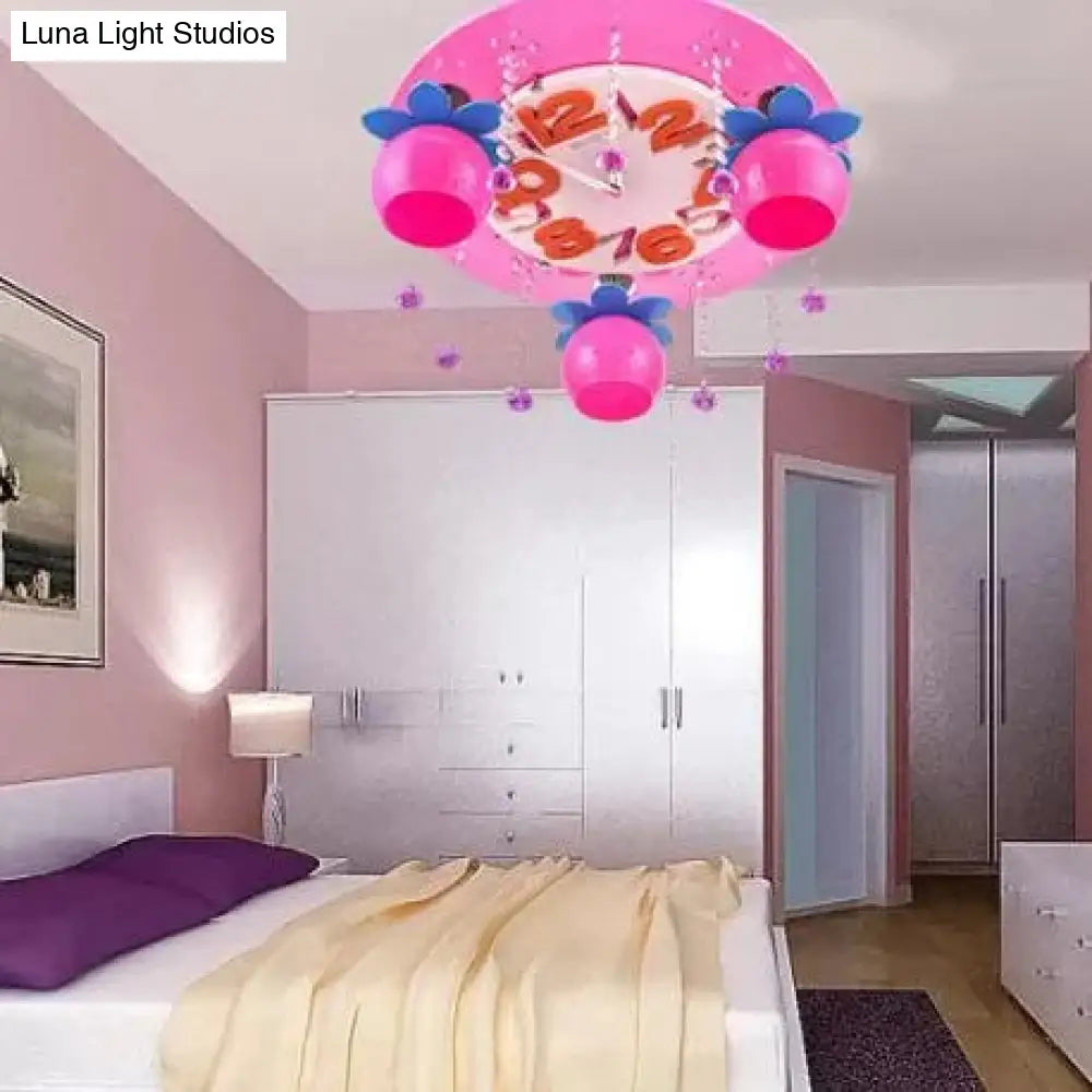 Crystal Wood Kid Bedroom Ceiling Mount Light With 3 Head Creative Lamp