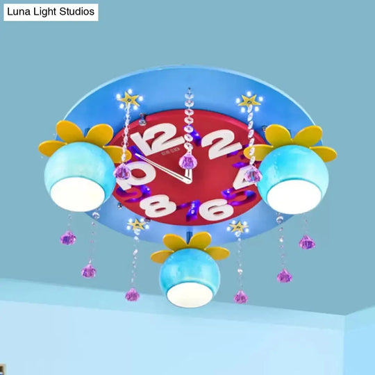 Crystal Wood Kid Bedroom Ceiling Mount Light With 3 Head Creative Lamp