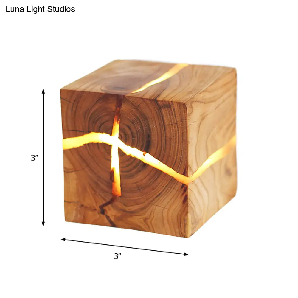 Cube Crack Wood Flush Wall Light - Nordic Led Beige Lamp