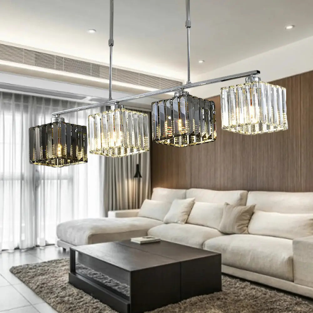 Cube Island Ceiling Light Modern Crystal Shaded Pendant Chrome Finish - 3/4 Lights Table Overhead 4