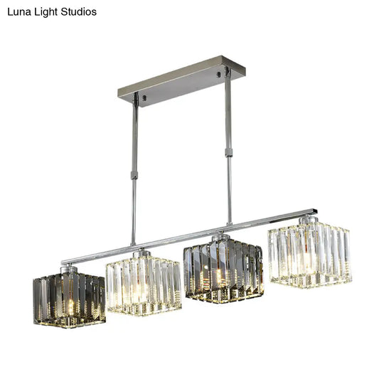 Cube Island Ceiling Light Modern Crystal Shaded Pendant Chrome Finish - 3/4 Lights Table Overhead