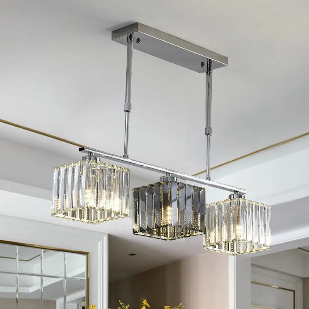 Cube Island Ceiling Light Modern Crystal Shaded Pendant Chrome Finish - 3/4 Lights Table Overhead 3