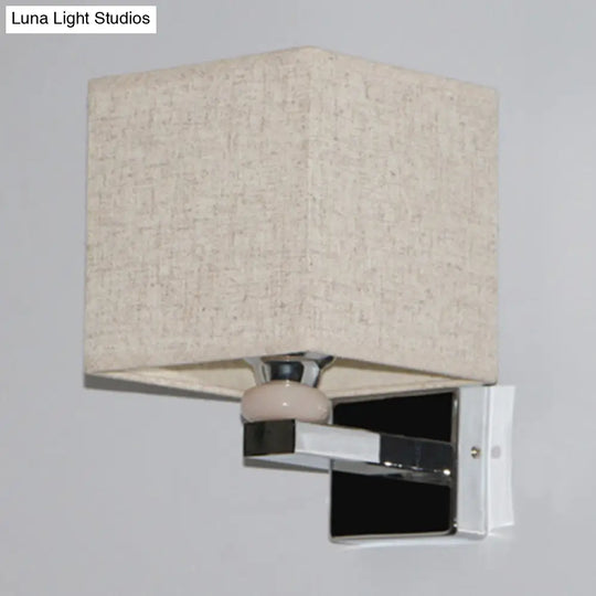 Cubic Nordic Wall Sconce: Beige/White/Flaxen Fabric 1-Light Fixture For Dining Room