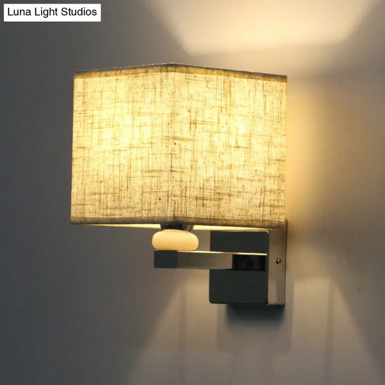 Cubic Nordic Wall Sconce: Beige/White/Flaxen Fabric 1-Light Fixture For Dining Room