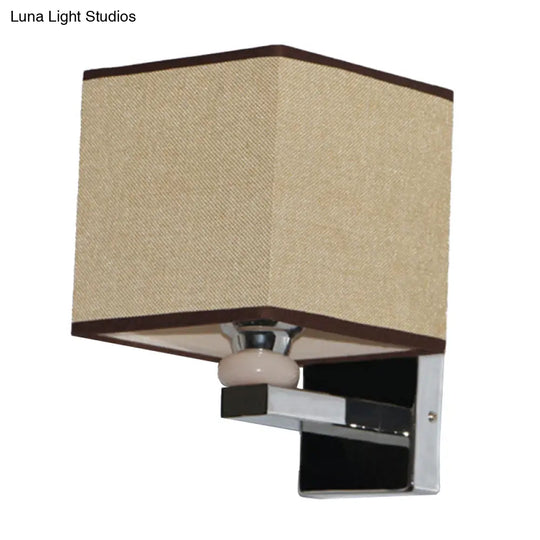 Cubic Nordic Wall Sconce: Beige/White/Flaxen Fabric 1-Light Fixture For Dining Room