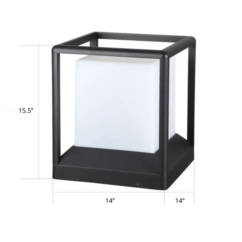 Cubic Plastic Post Light: Modern 1-Light Gate Lamp With Metal Frame - Black & White / 12