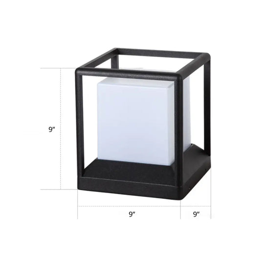 Cubic Plastic Post Light: Modern 1-Light Gate Lamp With Metal Frame - Black & White / 9