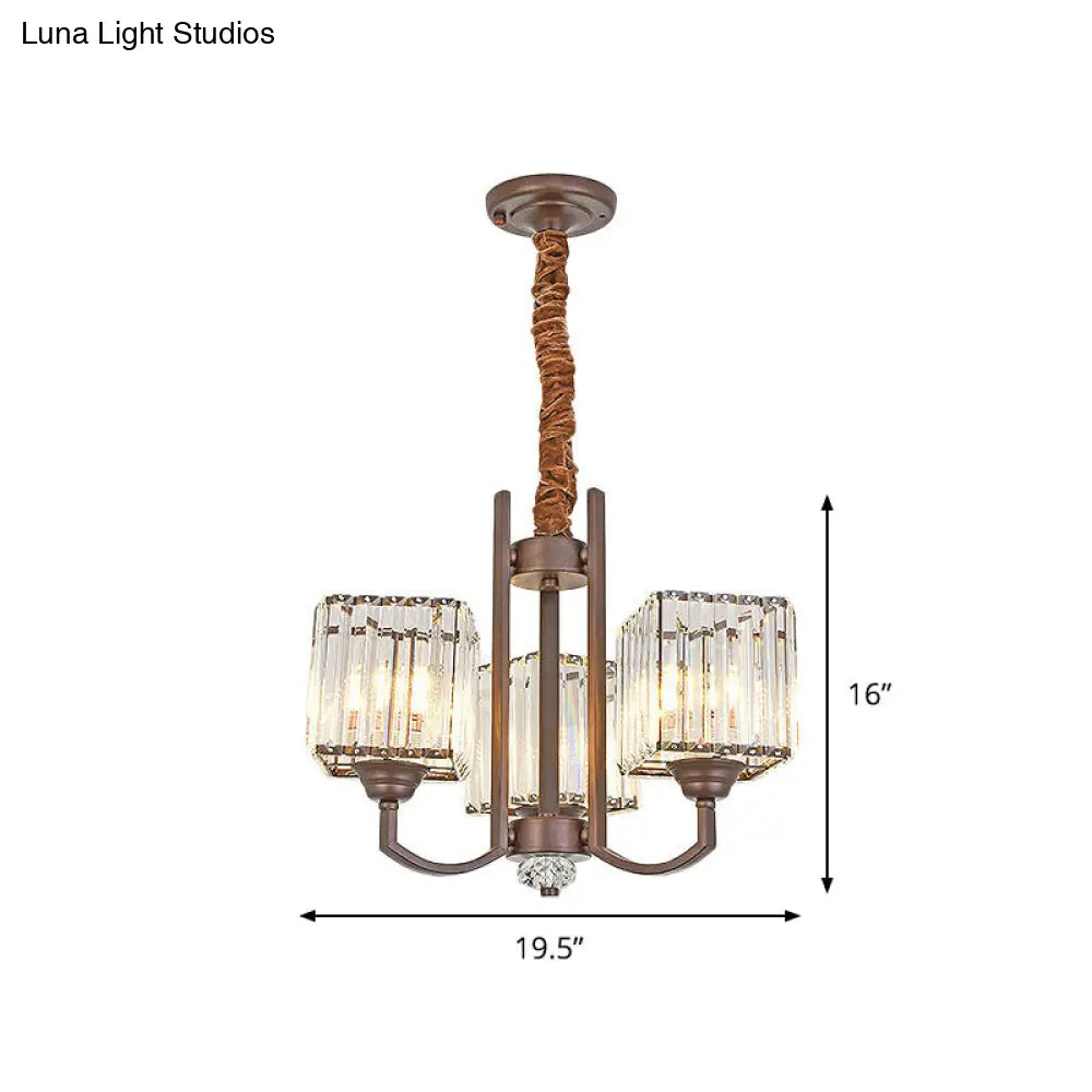 Modern Cuboid Crystal Chandelier - 3/6 Lights Coffee Finish