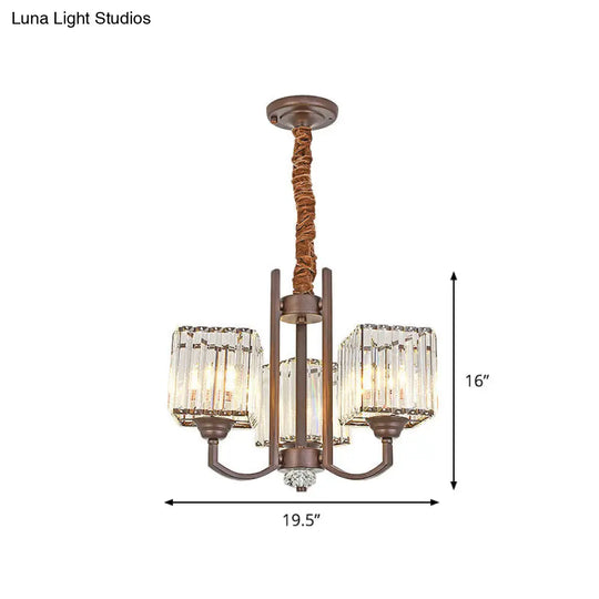 Modern Cuboid Crystal Chandelier - 3/6 Lights Coffee Finish