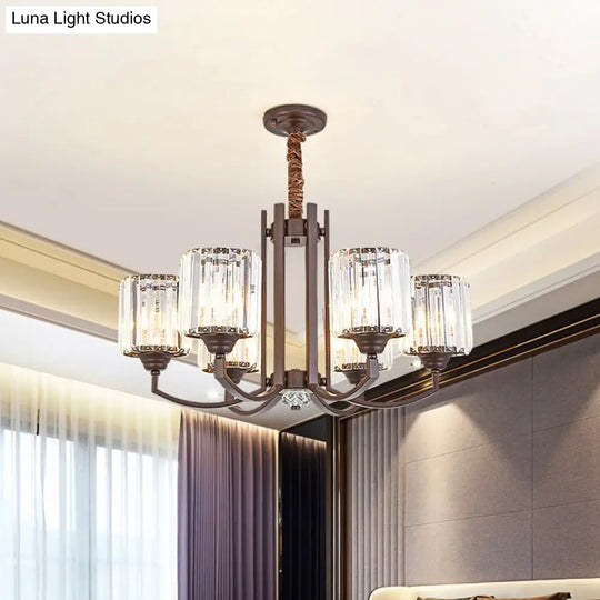 Cuboid Crystal Block Chandelier - Modernist Pendant Lamp With 3/6 Lights For Dining Room In Coffee