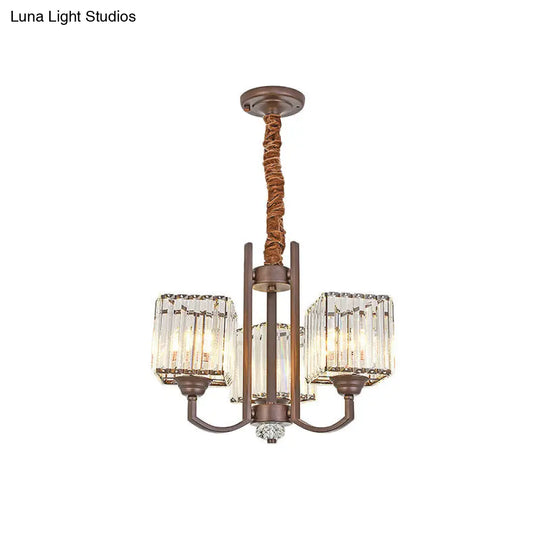 Modern Cuboid Crystal Chandelier - 3/6 Lights Coffee Finish