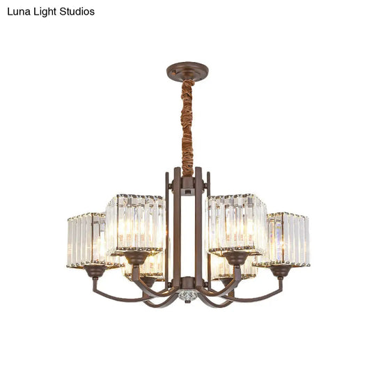 Cuboid Crystal Block Chandelier - Modernist Pendant Lamp With 3/6 Lights For Dining Room In Coffee