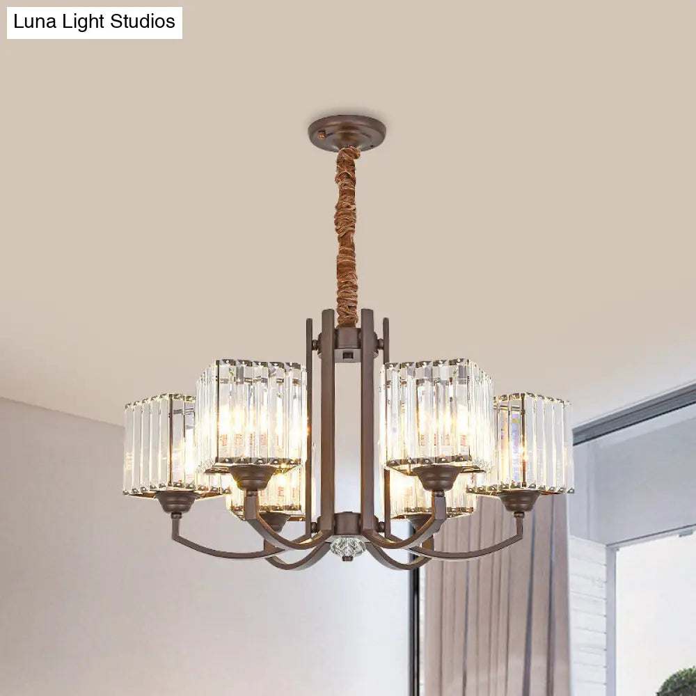 Modern Cuboid Crystal Chandelier - 3/6 Lights Coffee Finish 6 /