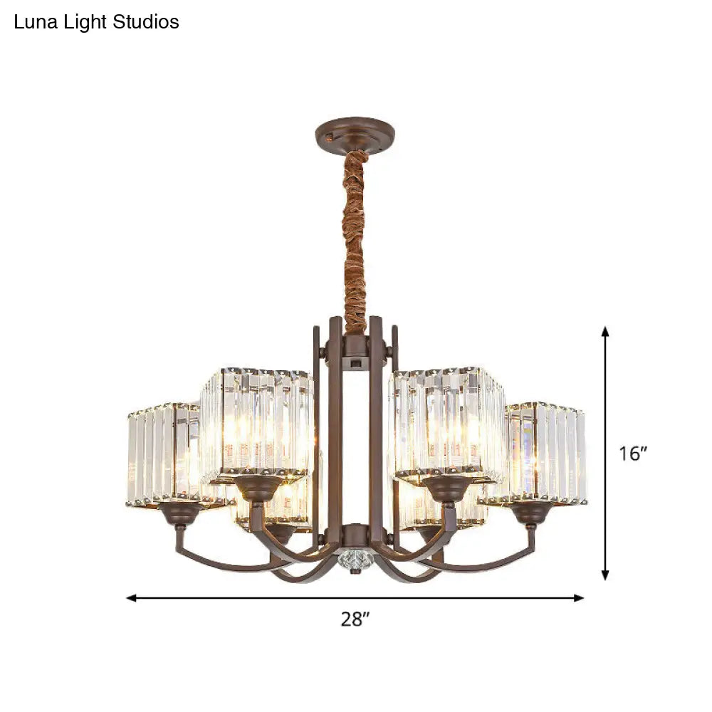 Modern Cuboid Crystal Chandelier - 3/6 Lights Coffee Finish