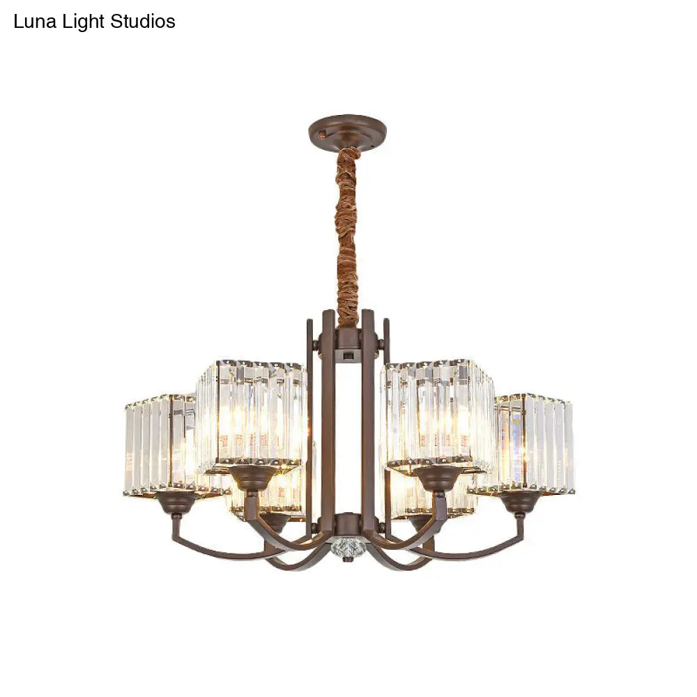 Modern Cuboid Crystal Chandelier - 3/6 Lights Coffee Finish