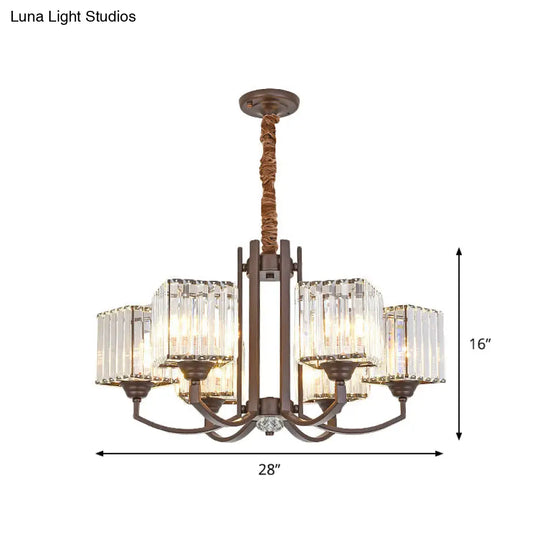 Cuboid Crystal Block Chandelier - Modernist Pendant Lamp With 3/6 Lights For Dining Room In Coffee