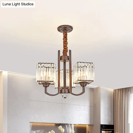 Modern Cuboid Crystal Chandelier - 3/6 Lights Coffee Finish 3 /