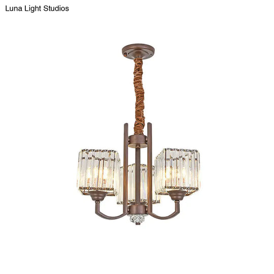 Cuboid Crystal Block Chandelier - Modernist Pendant Lamp With 3/6 Lights For Dining Room In Coffee