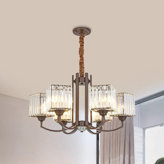 Cuboid Crystal Block Chandelier - Modernist Pendant Lamp With 3/6 Lights For Dining Room In Coffee