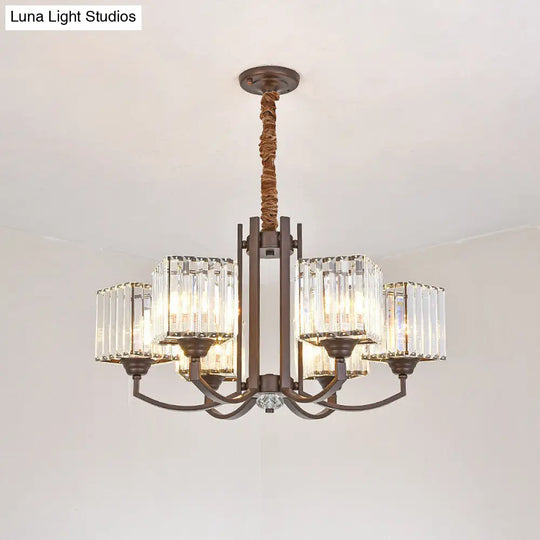 Modern Cuboid Crystal Chandelier - 3/6 Lights Coffee Finish