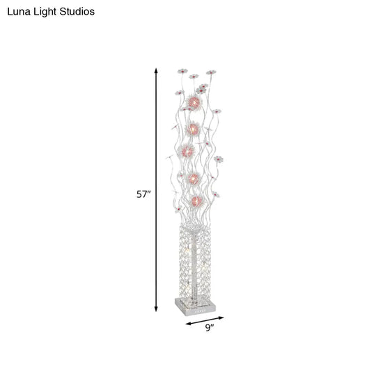 Cuboid Metallic Led Floor Lamp With Floret Design - Silver Warm/White Light For Stylish Living Room