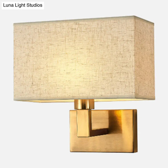 Cuboid Sconce Lamp: Modern Fabric Wall Light In White/Beige/Brown With Black/Gold Arm For Bedside