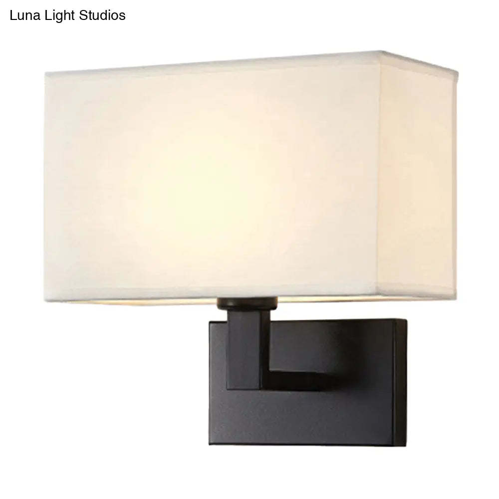 Cuboid Sconce Lamp: Modern Fabric Wall Light In White/Beige/Brown With Black/Gold Arm For Bedside