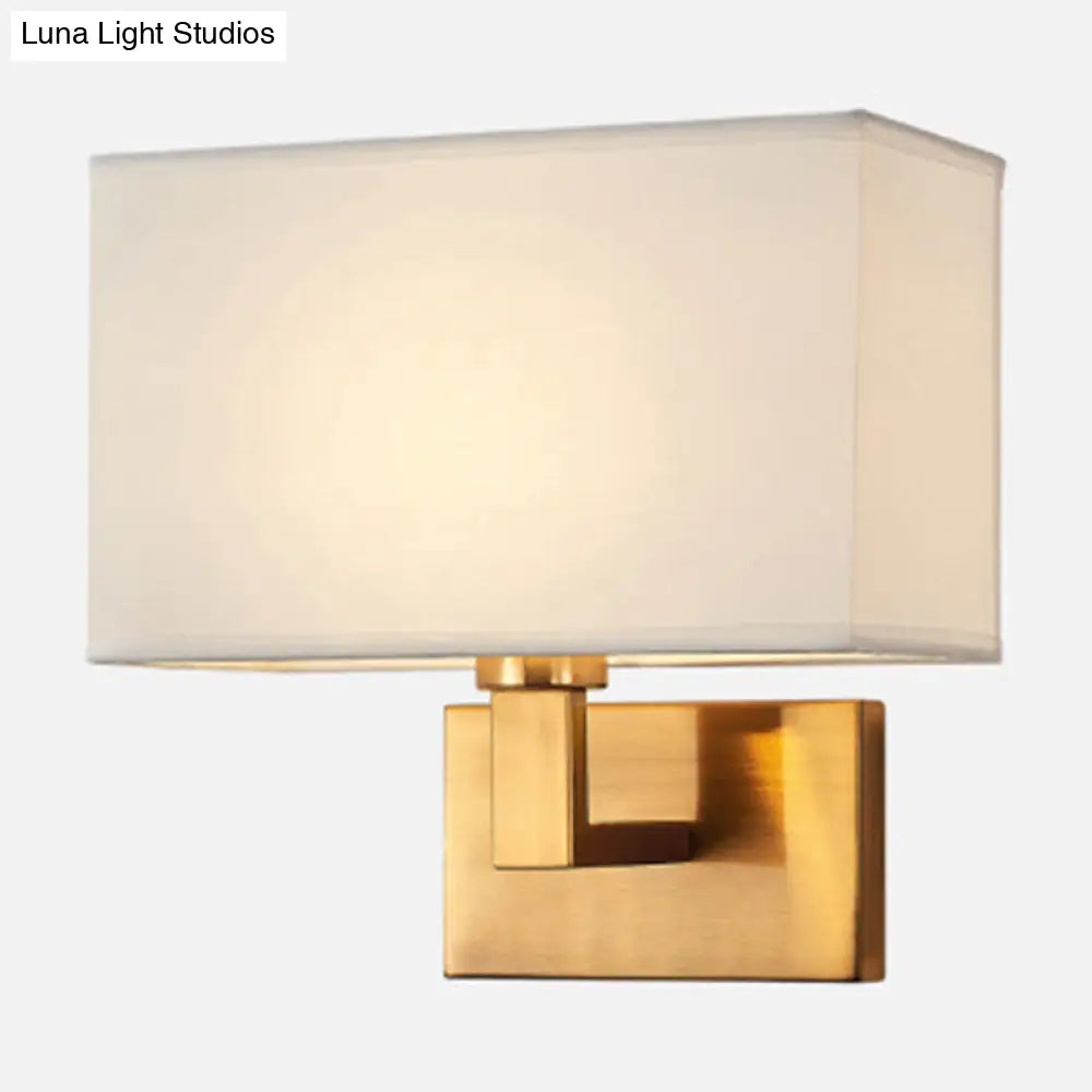 Cuboid Sconce Lamp: Modern Fabric Wall Light In White/Beige/Brown With Black/Gold Arm For Bedside