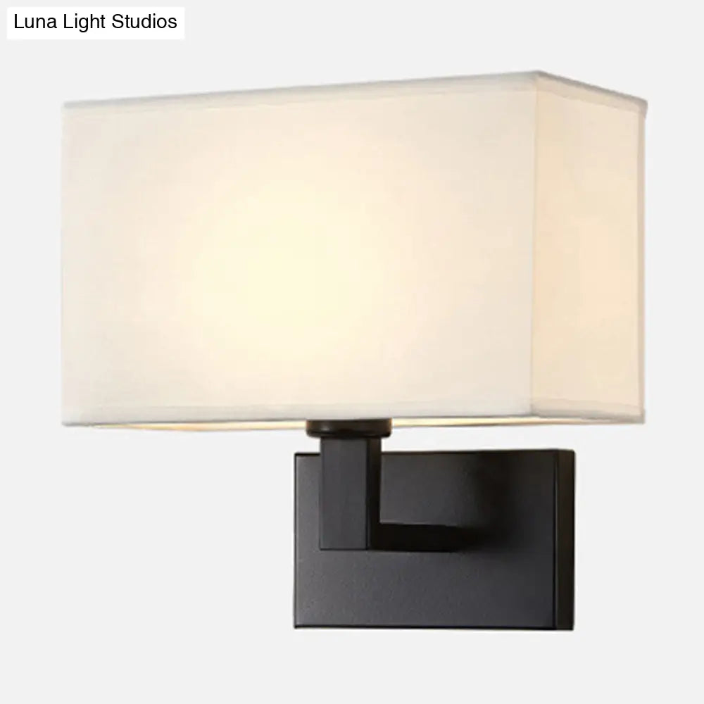 Cuboid Sconce Lamp: Modern Fabric Wall Light In White/Beige/Brown With Black/Gold Arm For Bedside