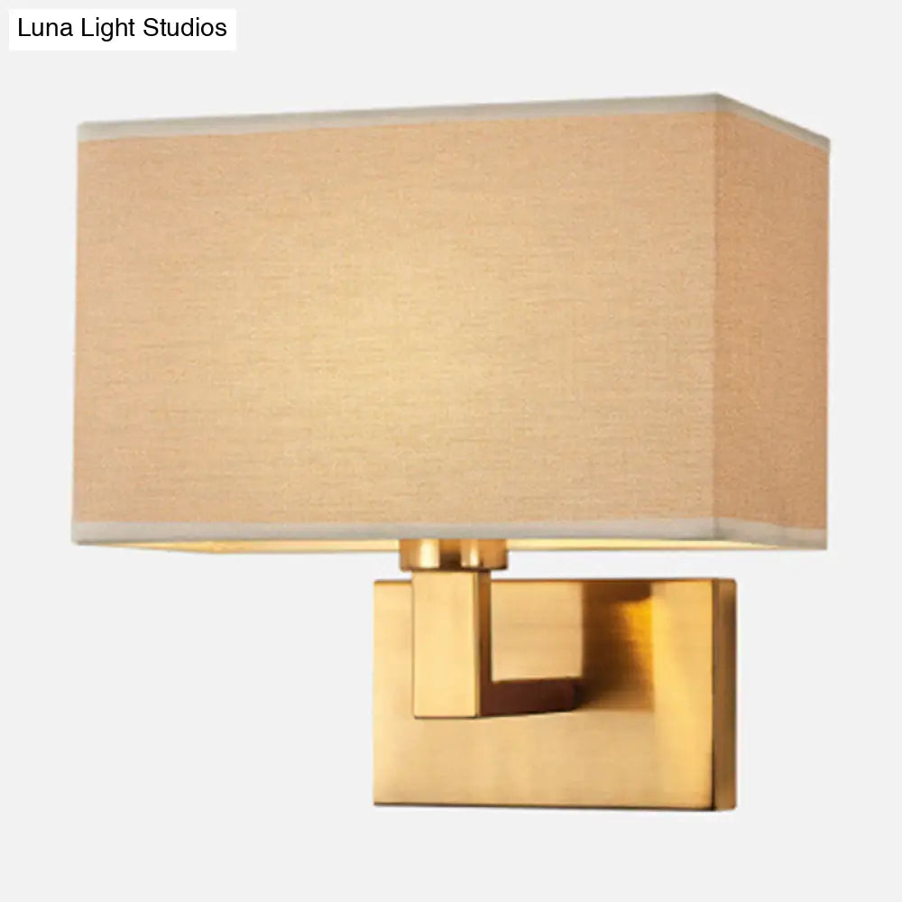 Cuboid Sconce Lamp: Modern Fabric Wall Light In White/Beige/Brown With Black/Gold Arm For Bedside