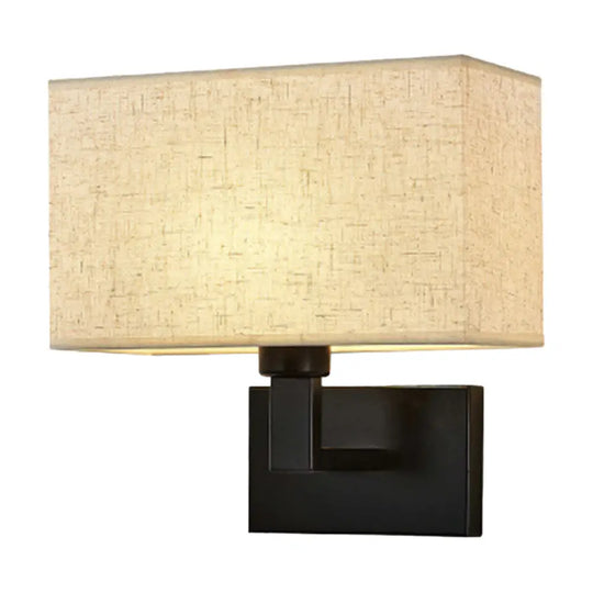 Cuboid Sconce Lamp: Modern Fabric Wall Light In White/Beige/Brown With Black/Gold Arm For Bedside