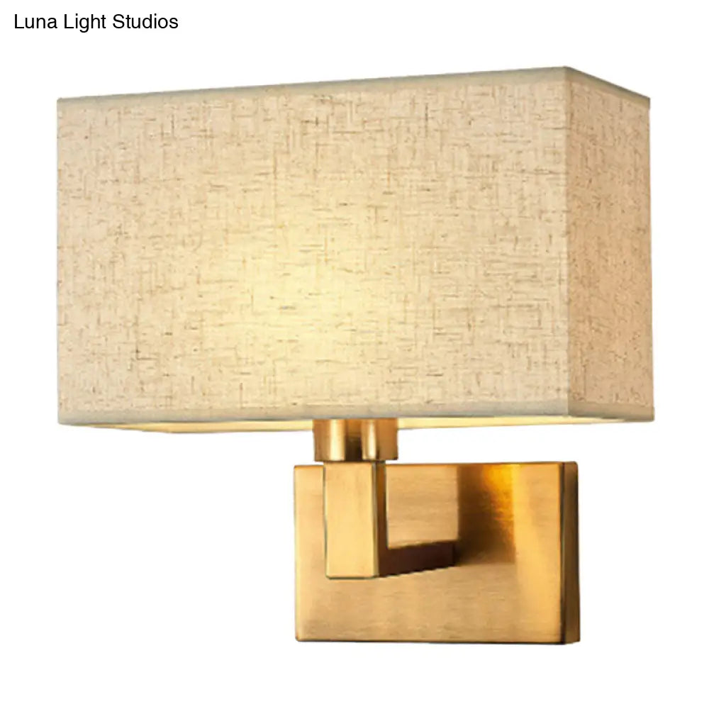 Cuboid Sconce Lamp: Modern Fabric Wall Light In White/Beige/Brown With Black/Gold Arm For Bedside