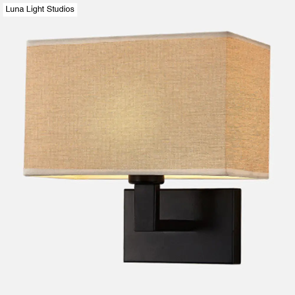 Cuboid Sconce Lamp: Modern Fabric Wall Light In White/Beige/Brown With Black/Gold Arm For Bedside