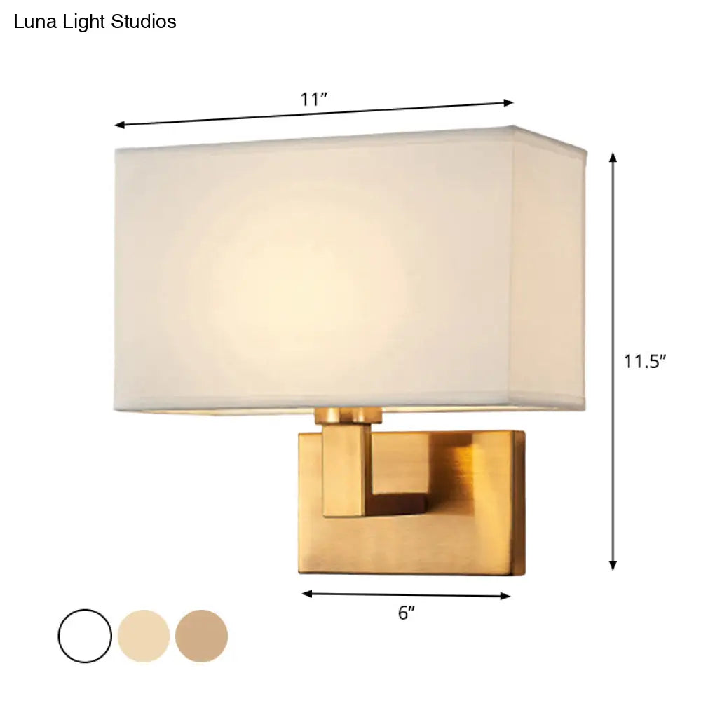 Cuboid Sconce Lamp: Modern Fabric Wall Light In White/Beige/Brown With Black/Gold Arm For Bedside