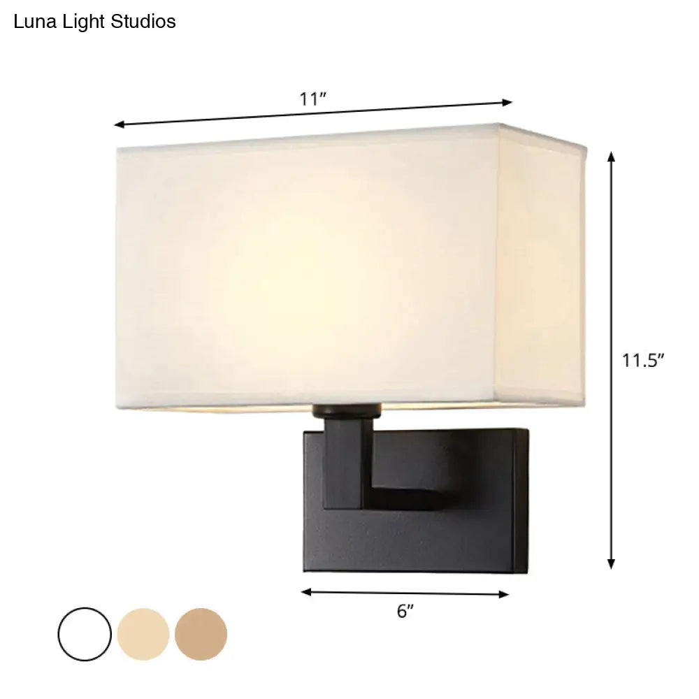 Cuboid Sconce Lamp: Modern Fabric Wall Light In White/Beige/Brown With Black/Gold Arm For Bedside