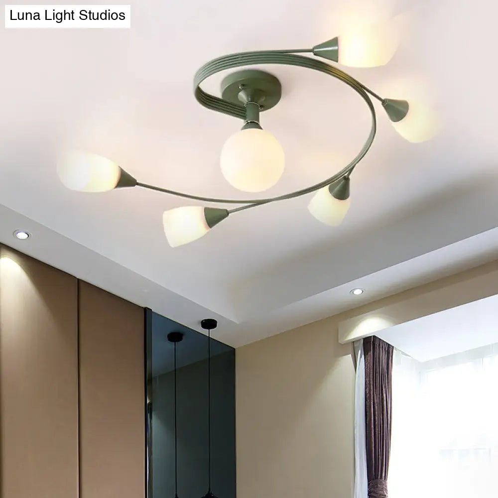 Curly Semi Flush Mount Ceiling Lamp With Nordic Iron & White Glass Shade - 4/6 Head Options In Grey