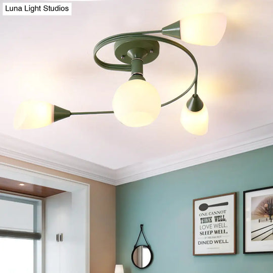 Curly Semi Flush Mount Ceiling Lamp With Nordic Iron & White Glass Shade - 4/6 Head Options In Grey