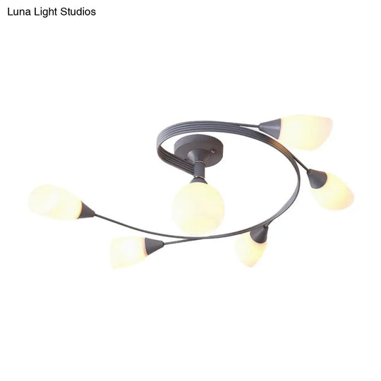 Curly Nordic Iron Semi Flush Mount Ceiling Light With Glass Shades In Grey/Pink/Yellow - 4/6-Head