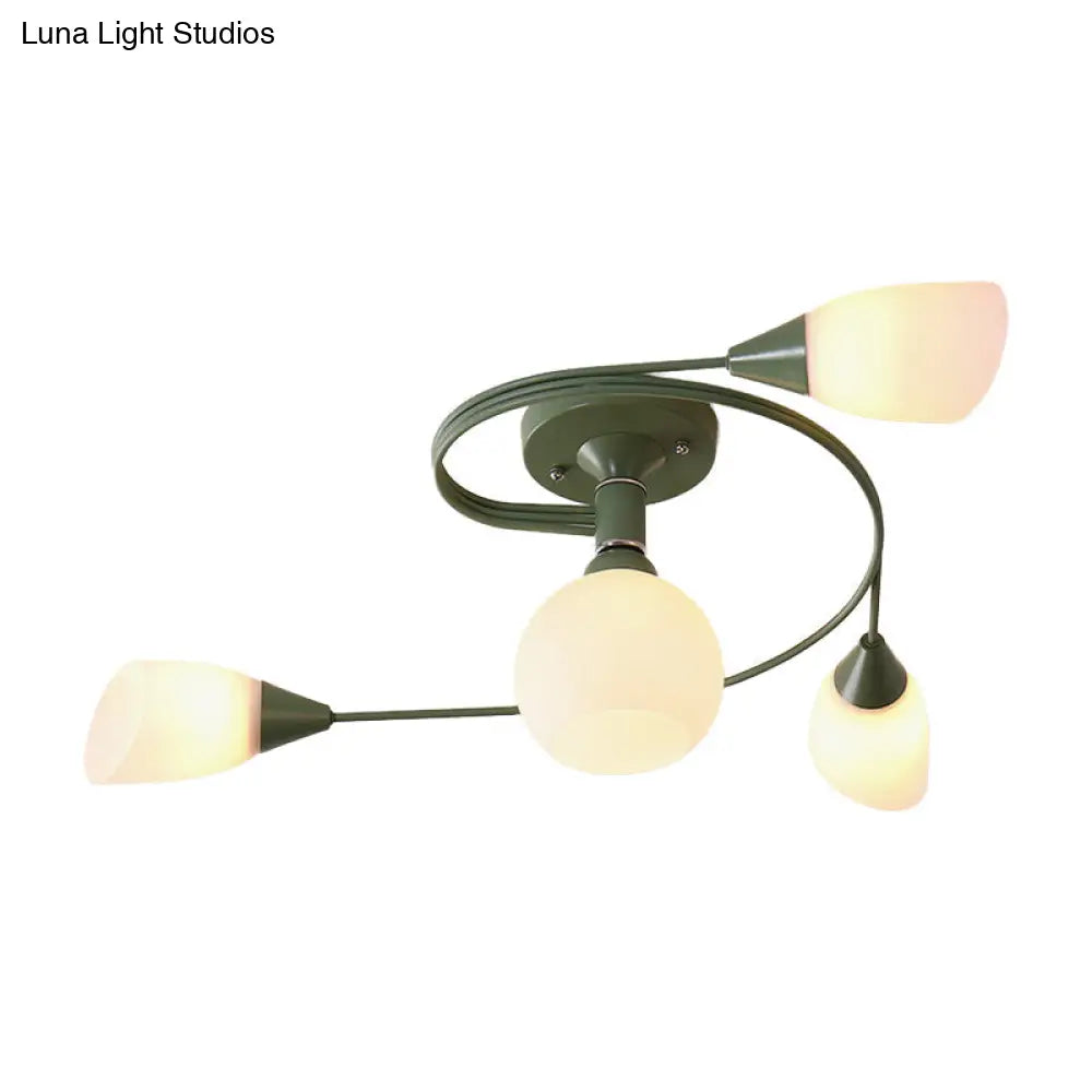 Curly Nordic Iron Semi Flush Mount Ceiling Light With Glass Shades In Grey/Pink/Yellow - 4/6-Head