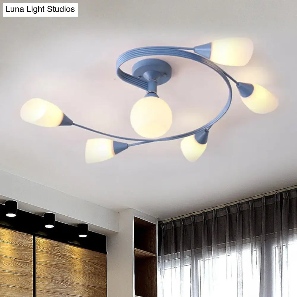 Curly Semi Flush Mount Ceiling Lamp With Nordic Iron & White Glass Shade - 4/6 Head Options In Grey