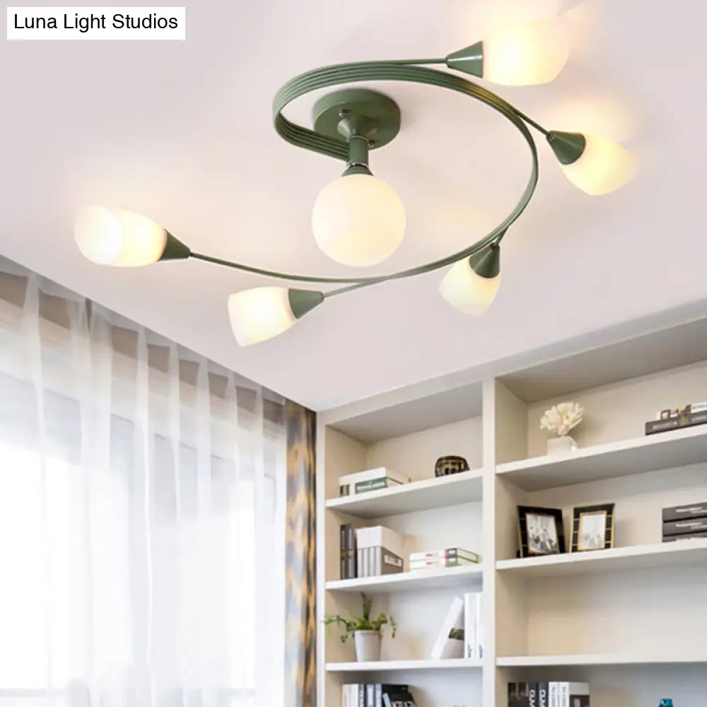 Curly Semi Flush Mount Ceiling Lamp With Nordic Iron & White Glass Shade - 4/6 Head Options In Grey