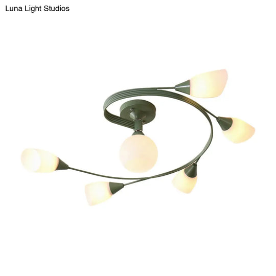 Curly Semi Flush Mount Ceiling Lamp With Nordic Iron & White Glass Shade - 4/6 Head Options In Grey