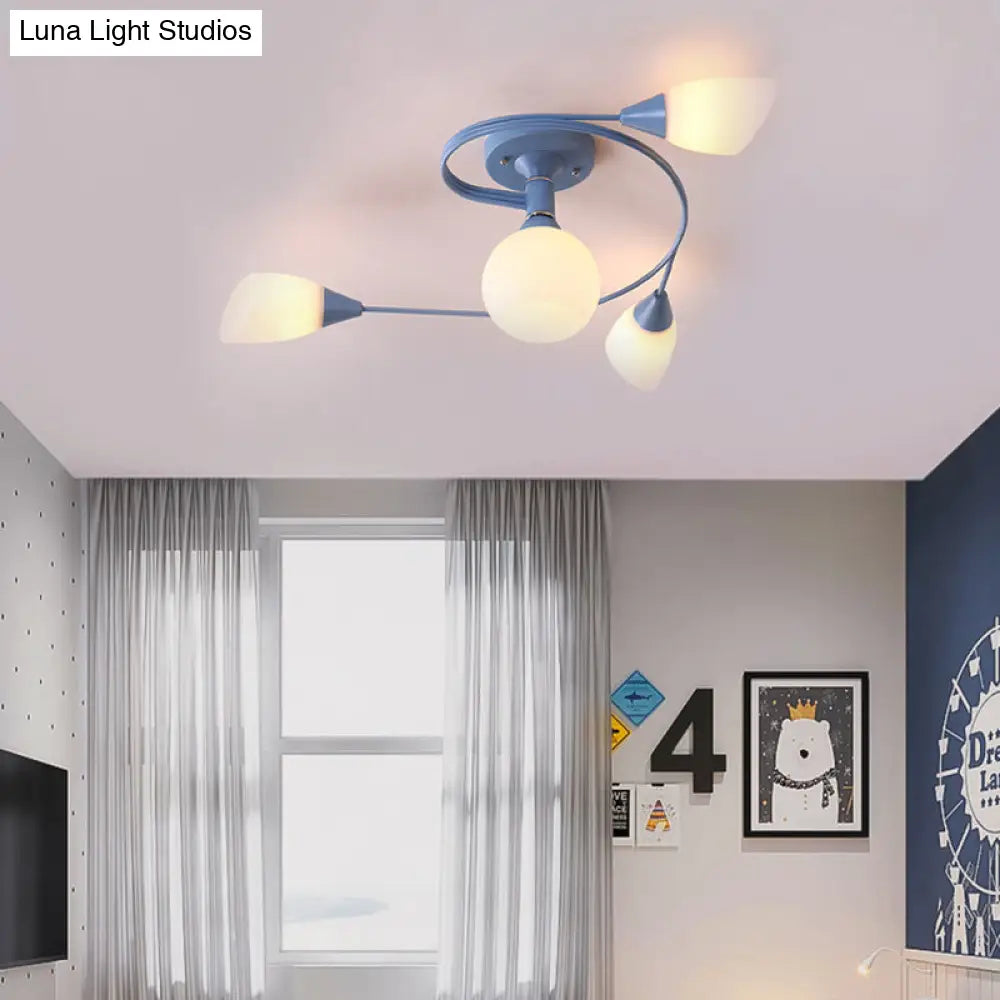 Curly Semi Flush Mount Ceiling Lamp With Nordic Iron & White Glass Shade - 4/6 Head Options In Grey